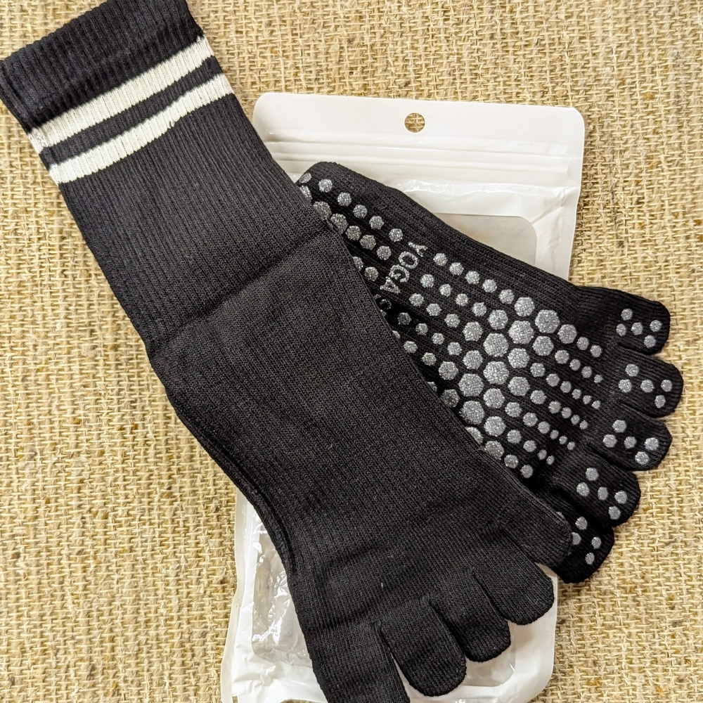 Yoga Socks? Black Toe Socks with White Stripes